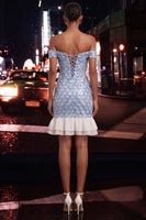 Load image into Gallery viewer, Sparkly Sequin Green Tight Short Ruffled Cocktail Dress