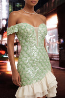 Load image into Gallery viewer, Sparkly Sequin Green Tight Short Ruffled Cocktail Dress