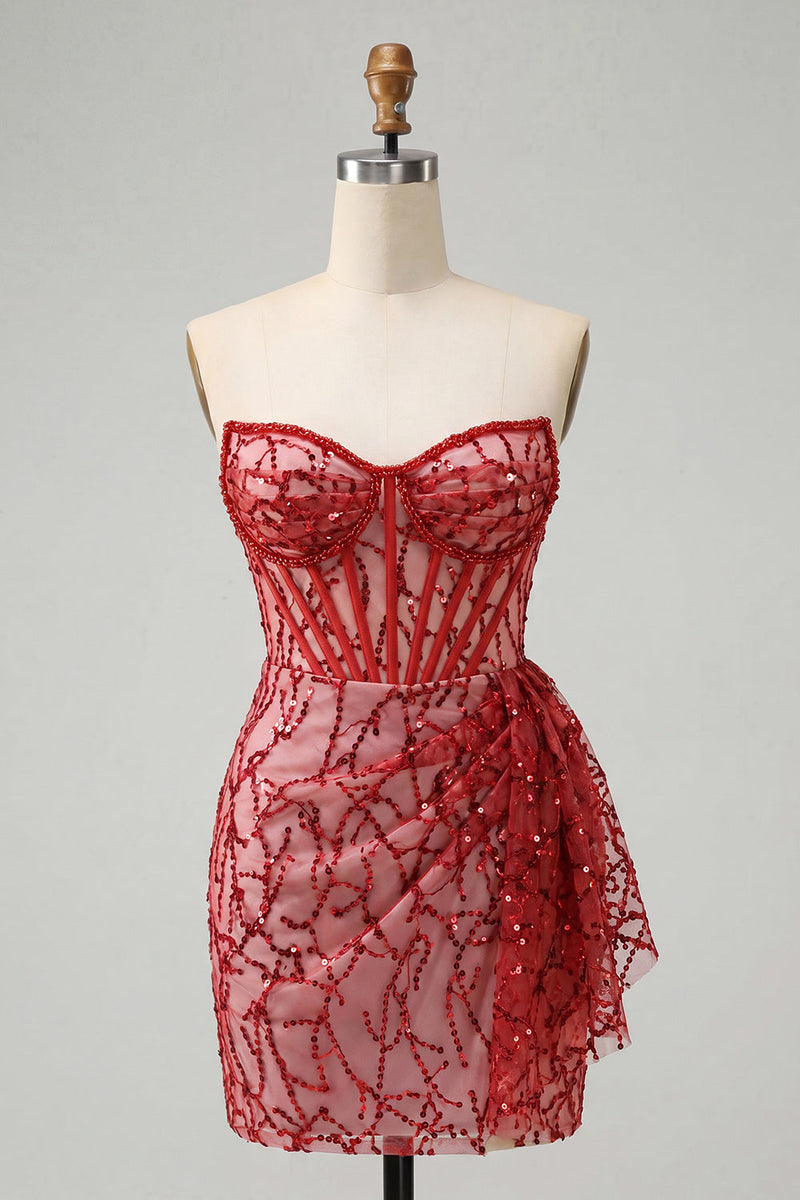 Load image into Gallery viewer, Silver Sparkly Sequin Corset Ruched Tight Short Cocktail Dress
