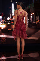 Load image into Gallery viewer, Hot Pink Ruffled Tight Short Cocktail Dress with 3D Flowers