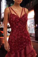 Load image into Gallery viewer, Hot Pink Ruffled Tight Short Cocktail Dress with 3D Flowers
