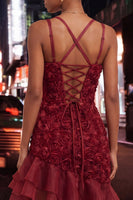 Load image into Gallery viewer, Hot Pink Ruffled Tight Short Cocktail Dress with 3D Flowers