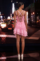 Load image into Gallery viewer, Hot Pink Ruffled Tight Short Cocktail Dress with 3D Flowers
