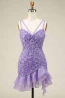 Load image into Gallery viewer, Hot Pink Ruffled Tight Short Cocktail Dress with 3D Flowers
