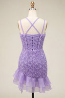 Load image into Gallery viewer, Hot Pink Ruffled Tight Short Cocktail Dress with 3D Flowers