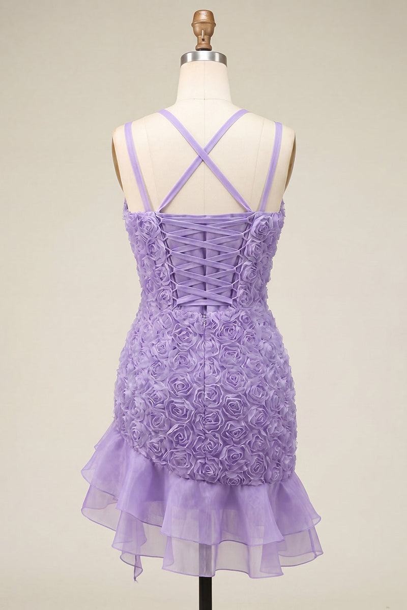 Load image into Gallery viewer, Hot Pink Ruffled Tight Short Cocktail Dress with 3D Flowers