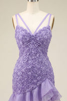 Load image into Gallery viewer, Hot Pink Ruffled Tight Short Cocktail Dress with 3D Flowers