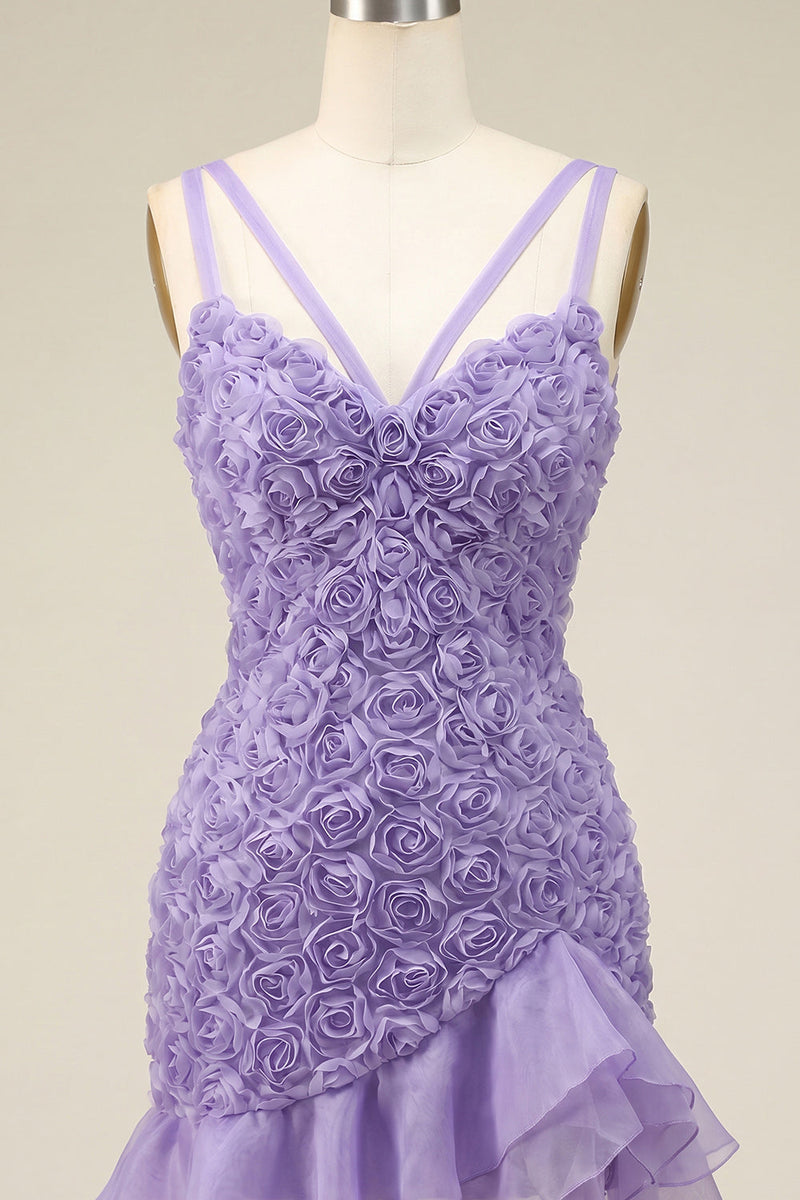 Load image into Gallery viewer, Hot Pink Ruffled Tight Short Cocktail Dress with 3D Flowers