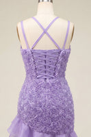 Load image into Gallery viewer, Hot Pink Ruffled Tight Short Cocktail Dress with 3D Flowers
