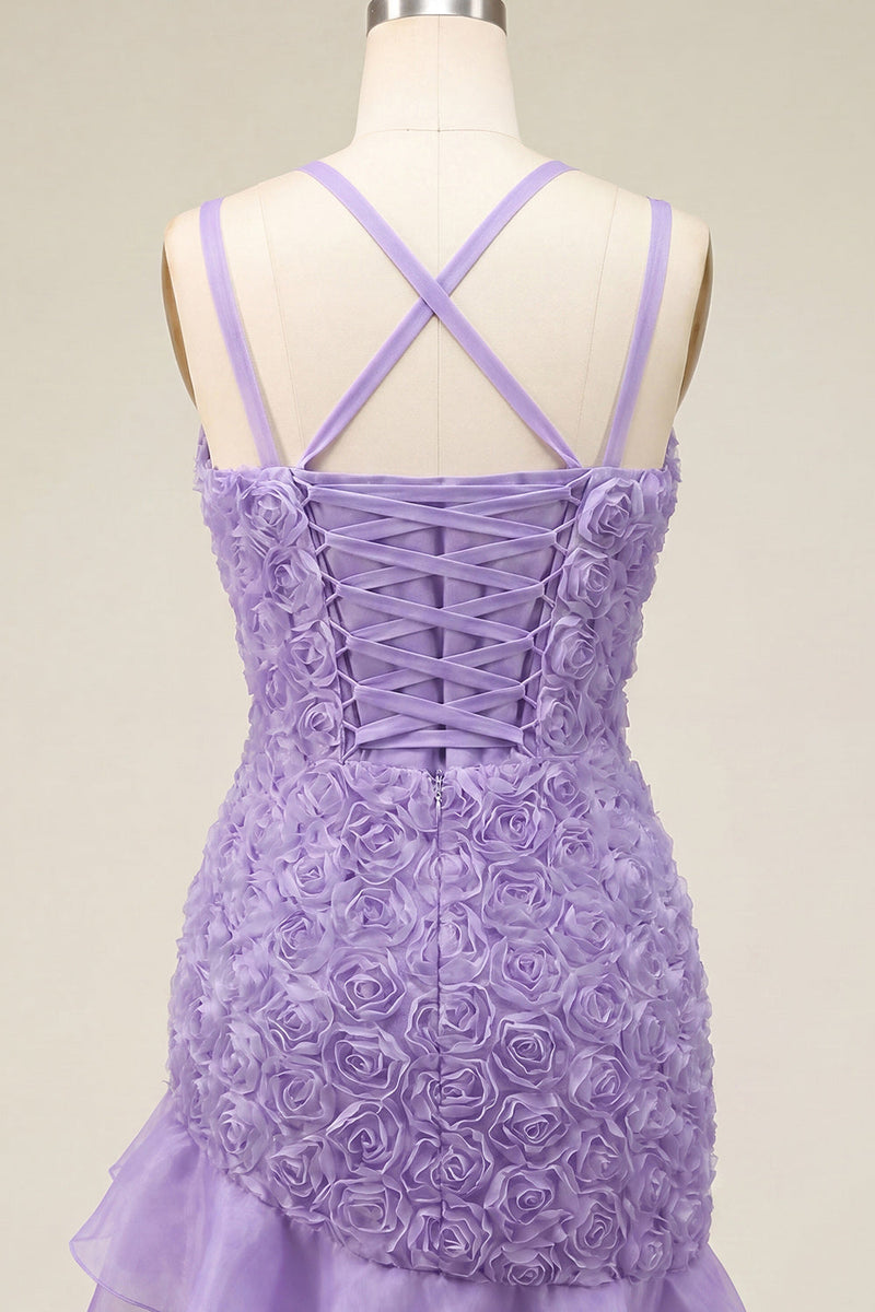 Load image into Gallery viewer, Hot Pink Ruffled Tight Short Cocktail Dress with 3D Flowers