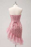 Load image into Gallery viewer, Sparkly Champagne Sequin Ruched Ruffled Tight Short Cocktail Dress