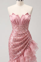 Load image into Gallery viewer, Sparkly Champagne Sequin Ruched Ruffled Tight Short Cocktail Dress