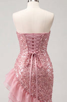 Load image into Gallery viewer, Sparkly Champagne Sequin Ruched Ruffled Tight Short Cocktail Dress