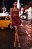 Load image into Gallery viewer, Floral Hot Pink Corset Ruffled Tight Short Cocktail Dress
