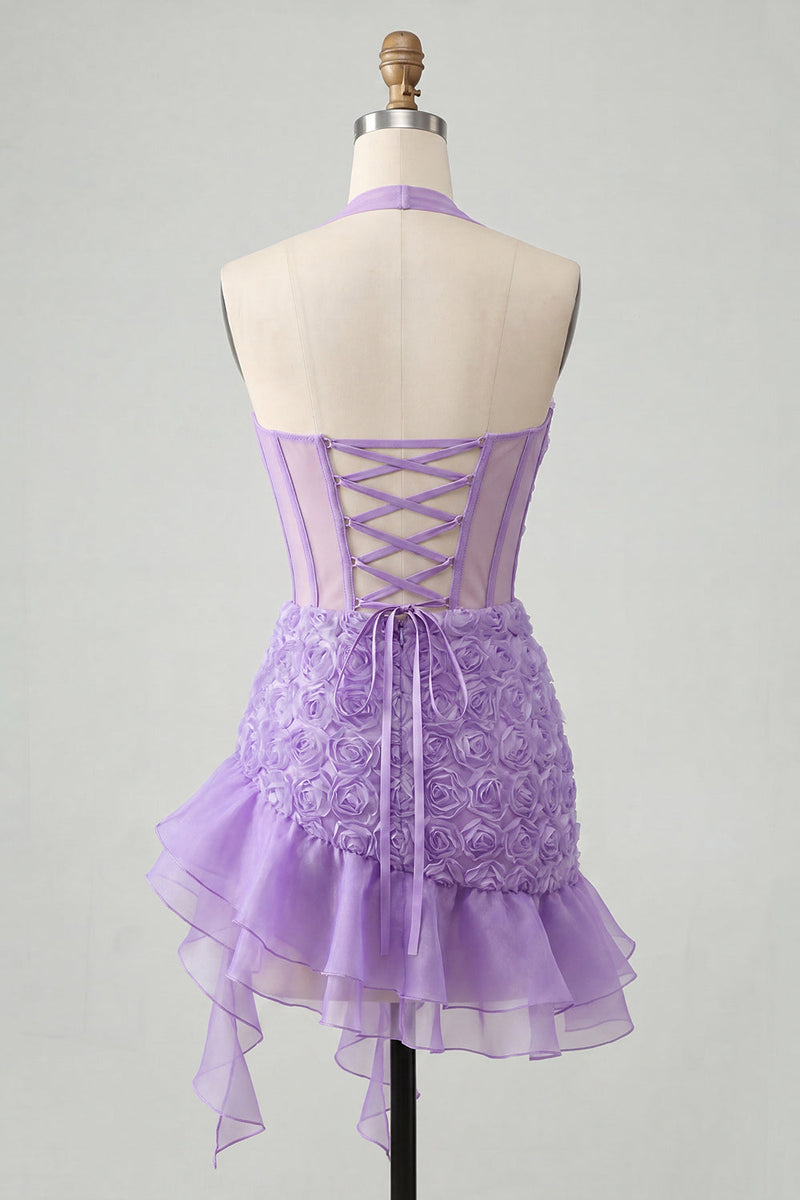 Load image into Gallery viewer, Floral Hot Pink Corset Ruffled Tight Short Cocktail Dress
