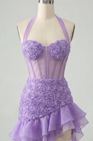 Load image into Gallery viewer, Floral Hot Pink Corset Ruffled Tight Short Cocktail Dress