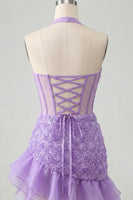 Load image into Gallery viewer, Floral Hot Pink Corset Ruffled Tight Short Cocktail Dress