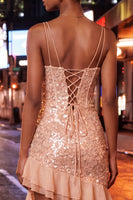 Load image into Gallery viewer, Sparkly Sequin Black Corset Tight Short Cocktail Dress with Ruffles