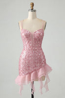 Load image into Gallery viewer, Sparkly Sequin Black Corset Tight Short Cocktail Dress with Ruffles