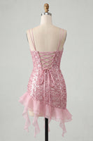 Load image into Gallery viewer, Sparkly Sequin Black Corset Tight Short Cocktail Dress with Ruffles