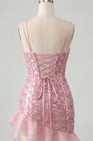 Load image into Gallery viewer, Sparkly Sequin Black Corset Tight Short Cocktail Dress with Ruffles