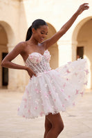 Load image into Gallery viewer, Glitter Light Blue Corset A-Line Short Cocktail Dress with 3D Butterflies