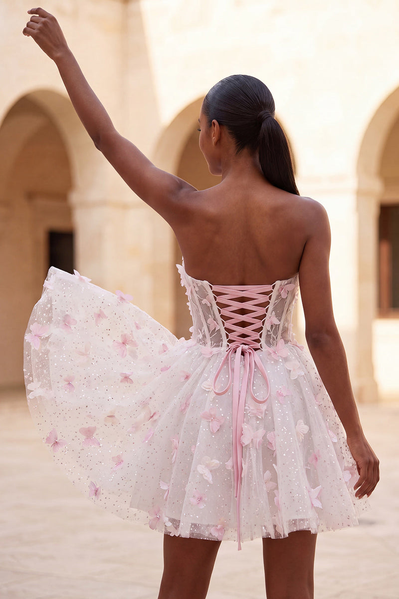Load image into Gallery viewer, Glitter Light Blue Corset A-Line Short Cocktail Dress with 3D Butterflies
