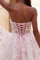 Load image into Gallery viewer, Glitter Light Blue Corset A-Line Short Cocktail Dress with 3D Butterflies