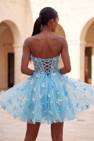 Load image into Gallery viewer, Glitter Light Blue Corset A-Line Short Cocktail Dress with 3D Butterflies