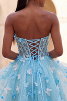 Load image into Gallery viewer, Glitter Light Blue Corset A-Line Short Cocktail Dress with 3D Butterflies