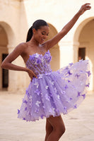 Load image into Gallery viewer, Glitter Light Blue Corset A-Line Short Cocktail Dress with 3D Butterflies
