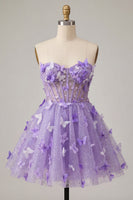 Load image into Gallery viewer, Glitter Light Blue Corset A-Line Short Cocktail Dress with 3D Butterflies