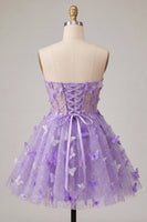 Load image into Gallery viewer, Glitter Light Blue Corset A-Line Short Cocktail Dress with 3D Butterflies
