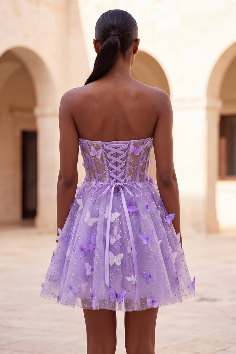 Load image into Gallery viewer, Glitter Light Blue Corset A-Line Short Cocktail Dress with 3D Butterflies