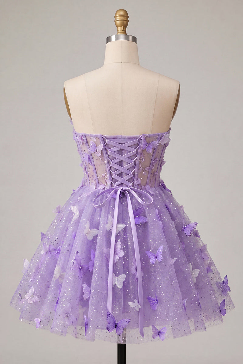 Load image into Gallery viewer, Glitter Light Blue Corset A-Line Short Cocktail Dress with 3D Butterflies