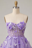 Load image into Gallery viewer, Glitter Light Blue Corset A-Line Short Cocktail Dress with 3D Butterflies