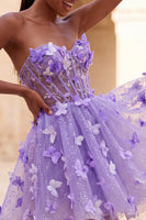 Load image into Gallery viewer, Glitter Light Blue Corset A-Line Short Cocktail Dress with 3D Butterflies
