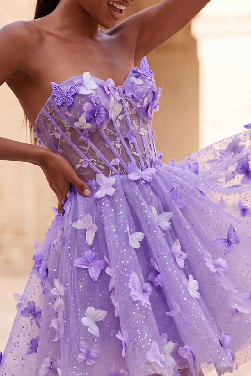 Load image into Gallery viewer, Glitter Light Blue Corset A-Line Short Cocktail Dress with 3D Butterflies