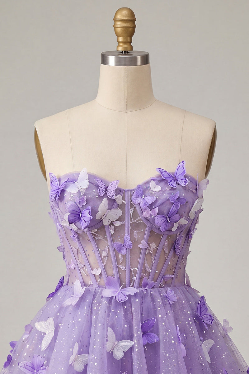 Load image into Gallery viewer, Glitter Light Blue Corset A-Line Short Cocktail Dress with 3D Butterflies
