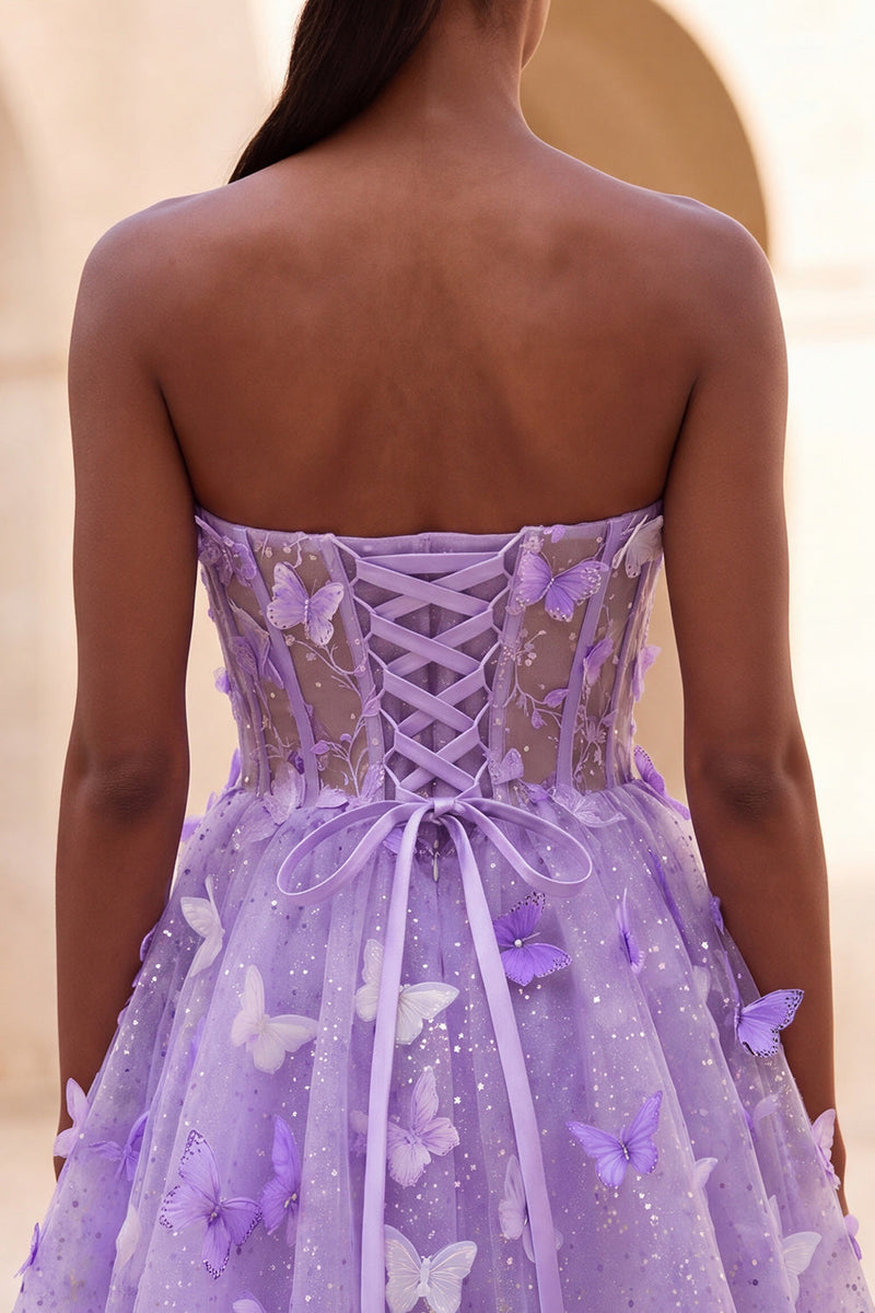 Load image into Gallery viewer, Glitter Light Blue Corset A-Line Short Cocktail Dress with 3D Butterflies