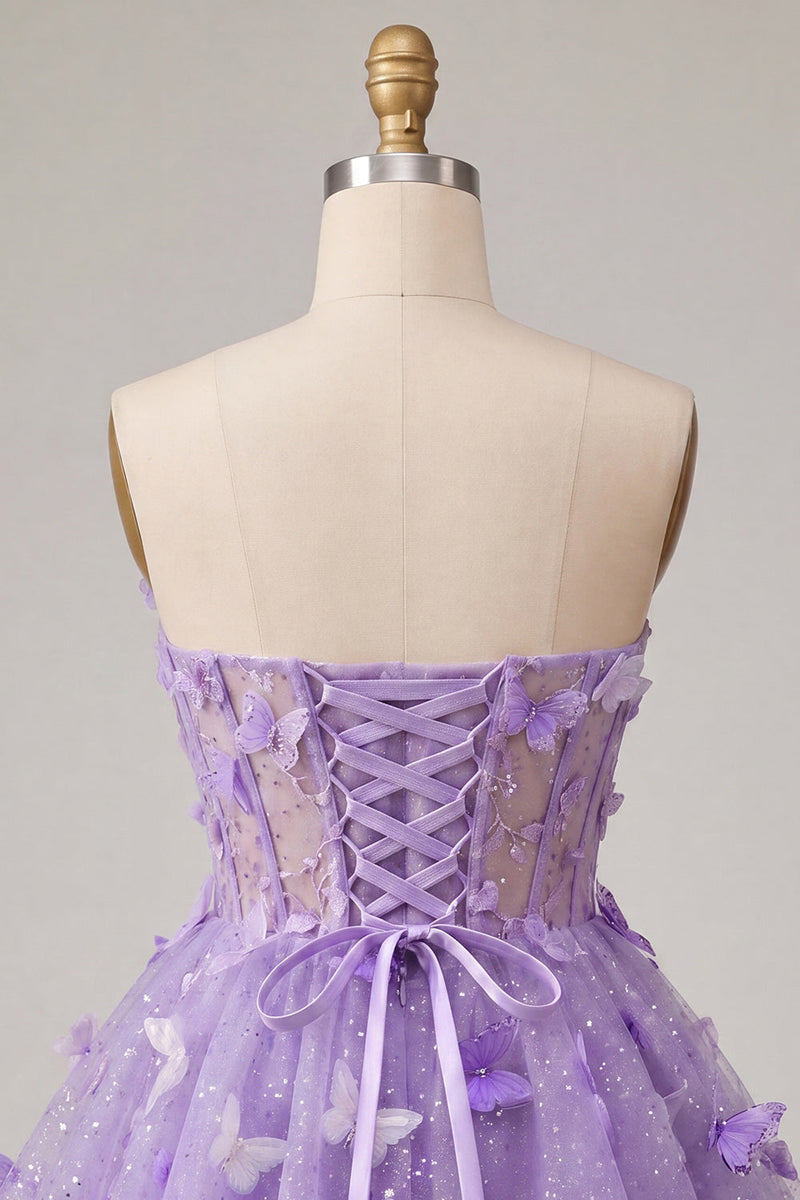 Load image into Gallery viewer, Glitter Light Blue Corset A-Line Short Cocktail Dress with 3D Butterflies