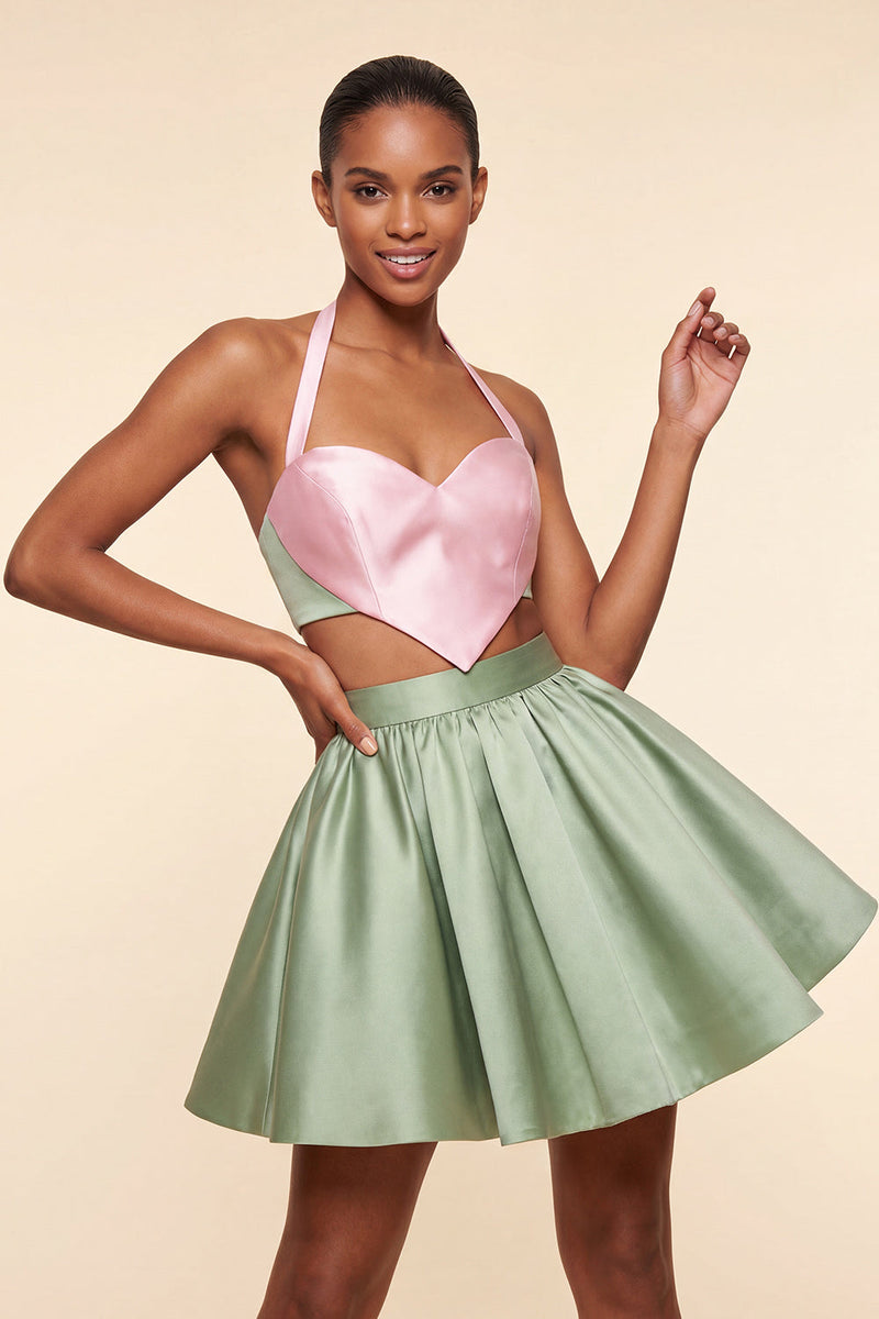 Load image into Gallery viewer, 2 Piece Red and Blue Halter Neck Short Cocktail Dress