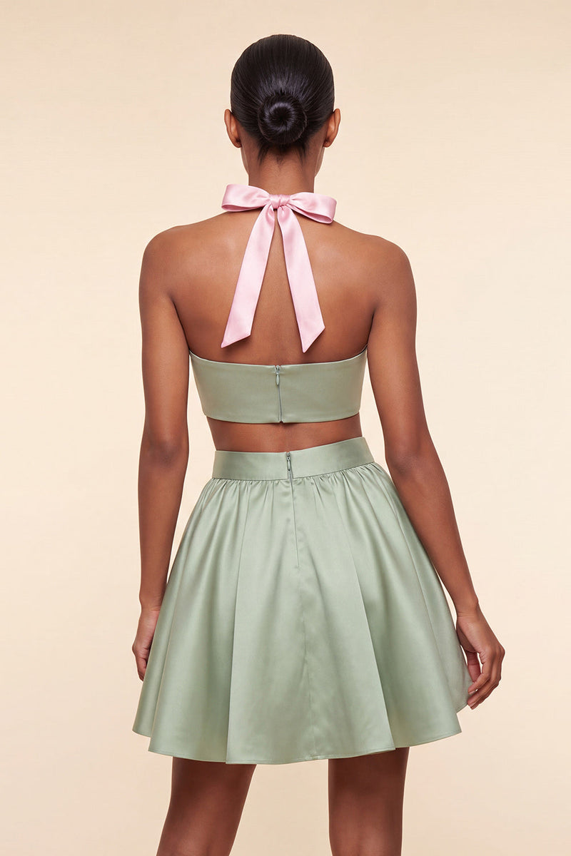 Load image into Gallery viewer, 2 Piece Red and Blue Halter Neck Short Cocktail Dress