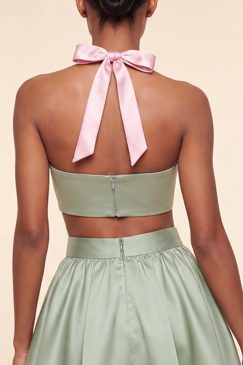 Load image into Gallery viewer, 2 Piece Red and Blue Halter Neck Short Cocktail Dress