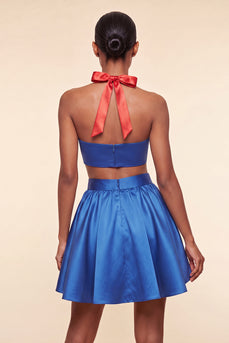 2 Piece Red and Blue Halter Neck Short Cocktail Dress