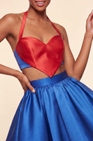 Load image into Gallery viewer, 2 Piece Red and Blue Halter Neck Short Cocktail Dress