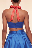 Load image into Gallery viewer, 2 Piece Red and Blue Halter Neck Short Cocktail Dress