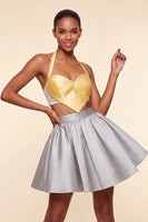 Load image into Gallery viewer, 2 Piece Red and Blue Halter Neck Short Cocktail Dress