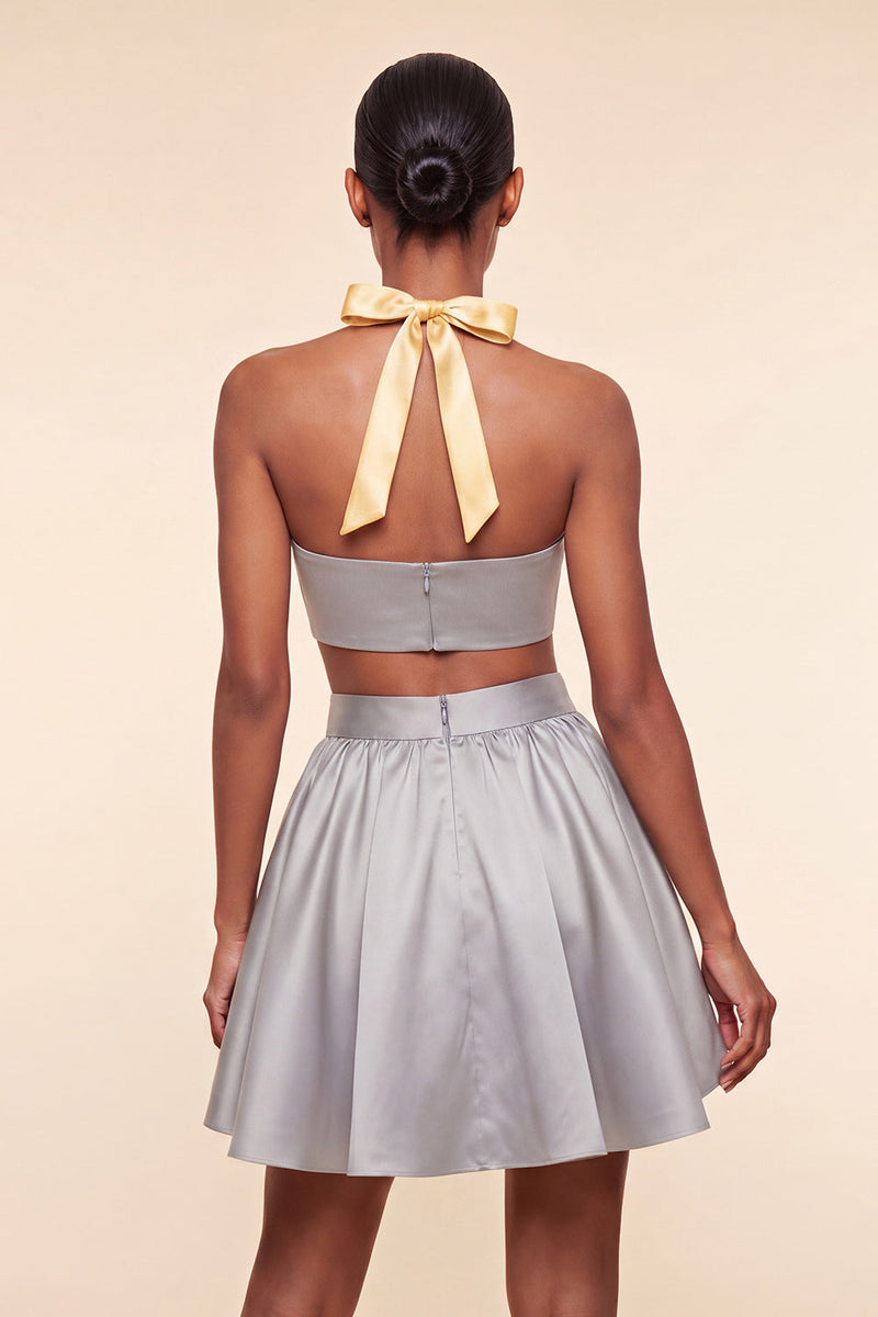 Load image into Gallery viewer, 2 Piece Red and Blue Halter Neck Short Cocktail Dress