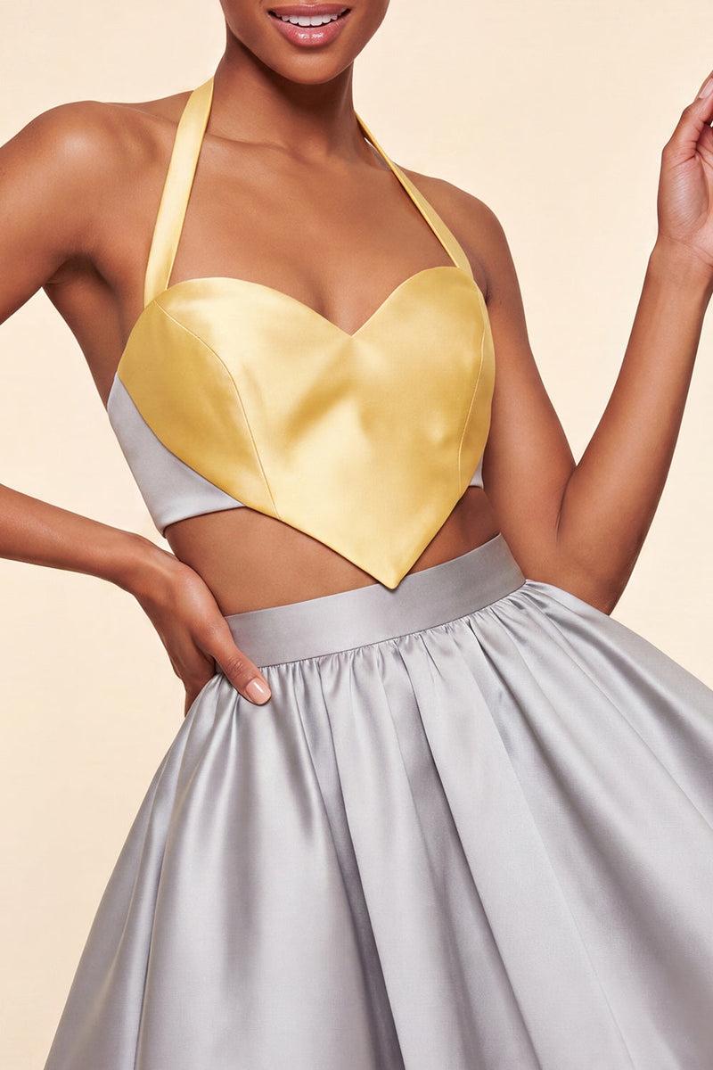 Load image into Gallery viewer, 2 Piece Red and Blue Halter Neck Short Cocktail Dress